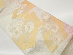 佐賀錦地紙に花々・古典柄模様織出し袋帯